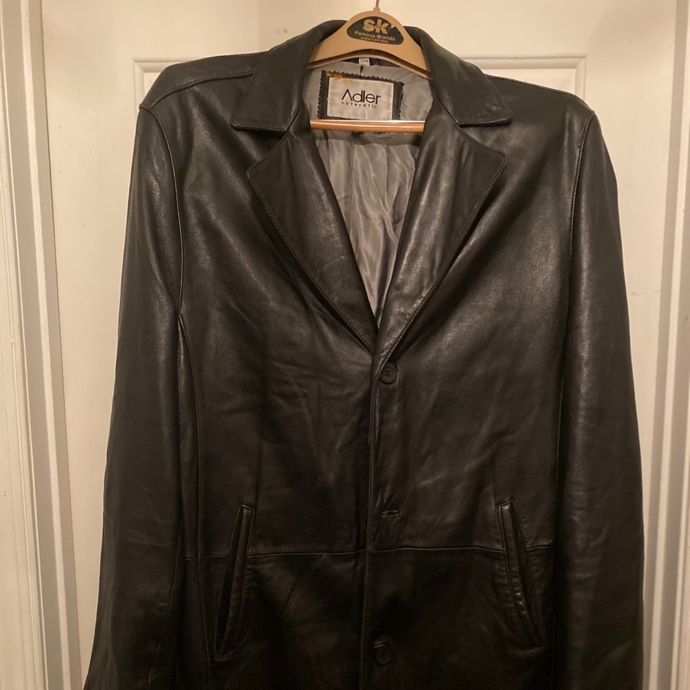 Three quarter length leather coat.